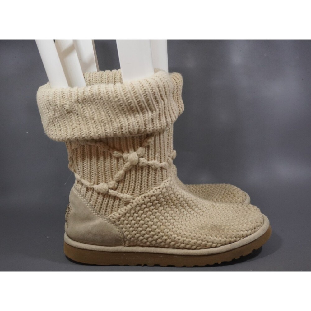UGG Australia 5879 Argyle Classic Cardy Knit Sweater Boots Cream Womens Size 7